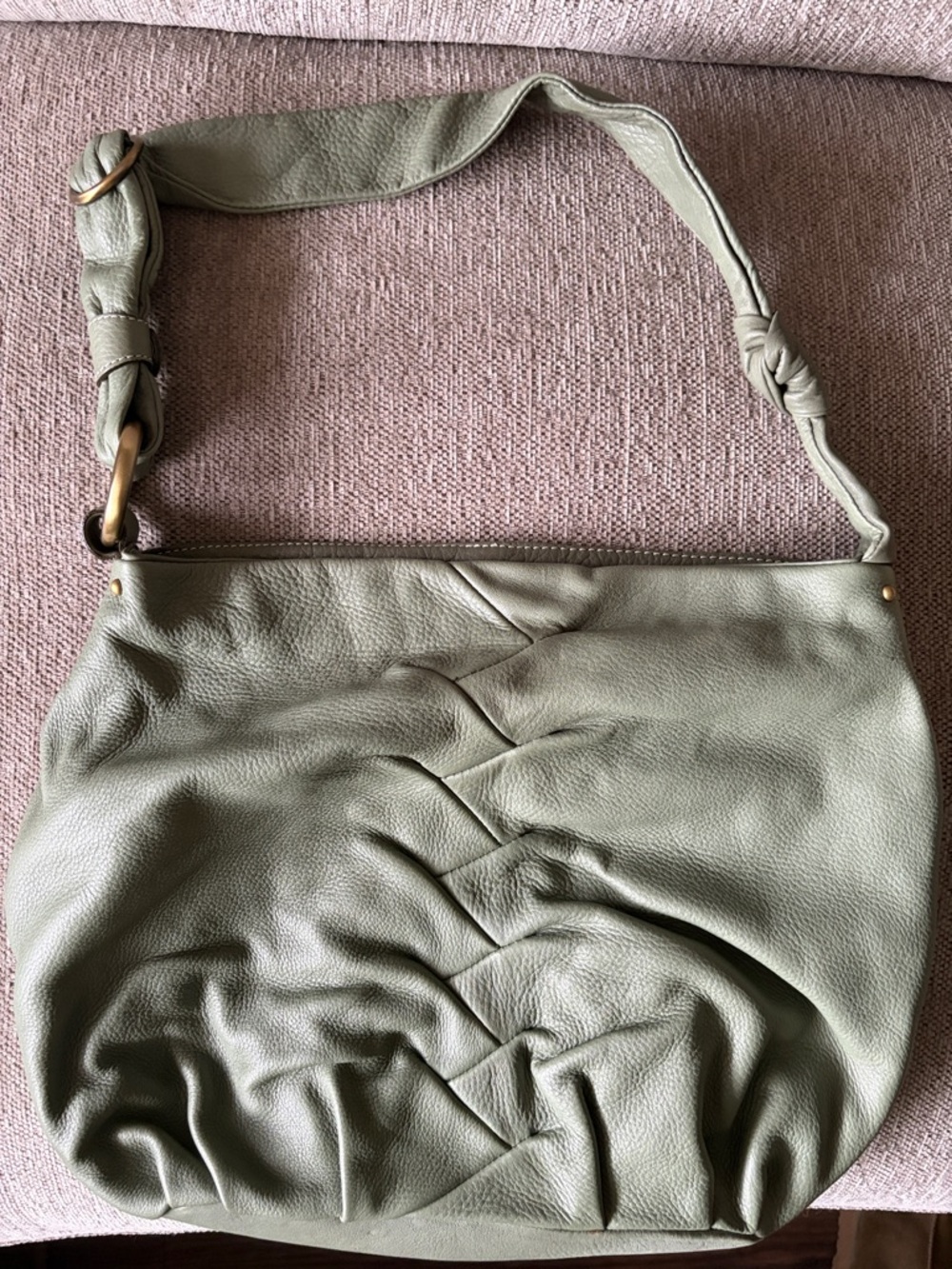 Avorio Italian Leather Sage Woven Detail Shoulder Bag / Hobo Bag